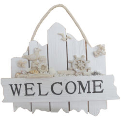 Waterfront Welcome Sign with ships wheel & seagull